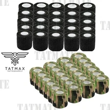 6/12/24Pcs Camouflage/Black Tattoo Wraps Sensi Wraps Self Adherent 2" x 5 Yards