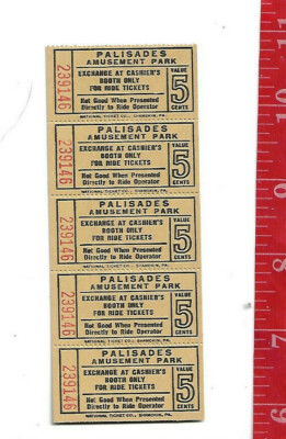 Vintage Lot 5c tickets Palisades Amusement Park exchange at Cashier's booth only