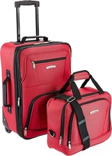 Rockland 2 Piece Expandable Softside Luggage Set 19" Carry On Tote Bag Red