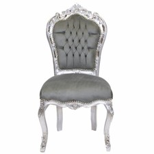 Barockstuhl Stuhl Grau Silber Stoff Esszimmer Wohnzimmer Premium Retro Royal Top