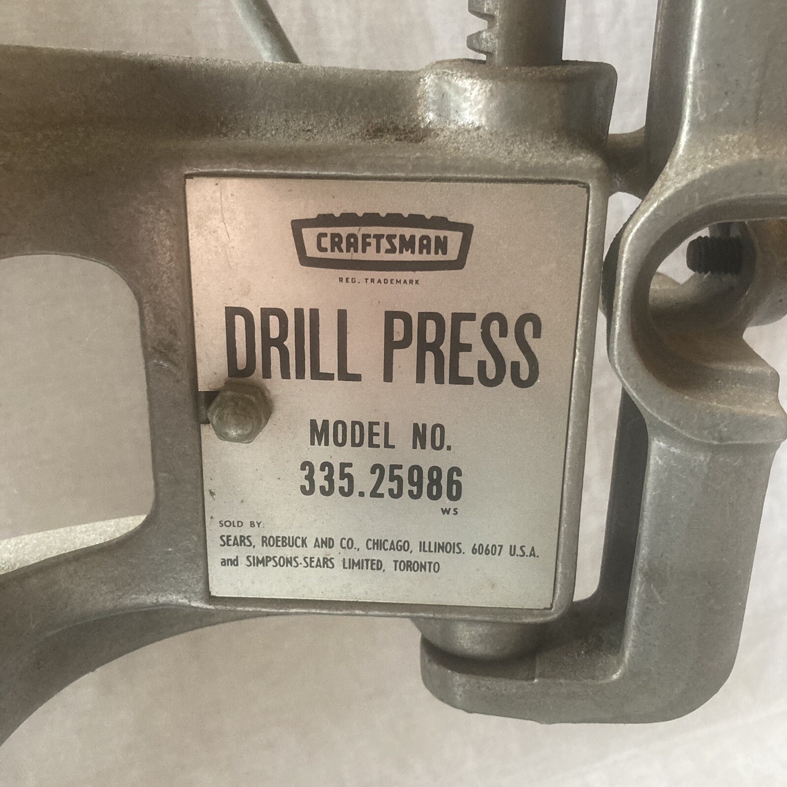 Craftsman drill press Model 335.25986 eBay