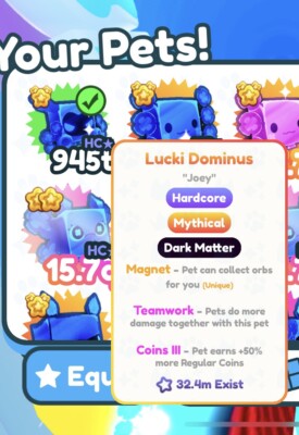 Pet simulator X HC Mythical DM Dominus Lucki 