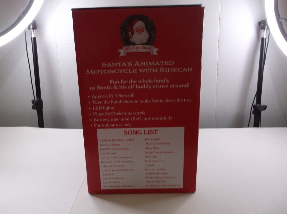 Mr. Christmas Animated Santa On Motorcycle With Sidecar & Elf Lights