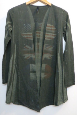 Casa Lee Cardigan Shirt Womens XS Open Multinational Flags Countries Novelty Top