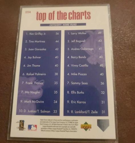 Ken Griffey jr 1998 Upper Deck #254 Top Of The Chart Seattle Mariners - Picture 2 of 2