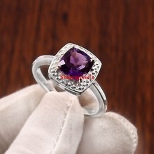 Natural Amethyst Gemstone With 18K Gold Plated Silver Women's Ring 759