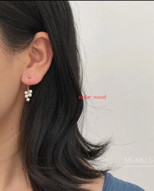 Popular natural 6-7MM AAA+ WHITE Akoya Round PEARL LONG EARRINGS 14K yellow GOLD - Image 4 of 4