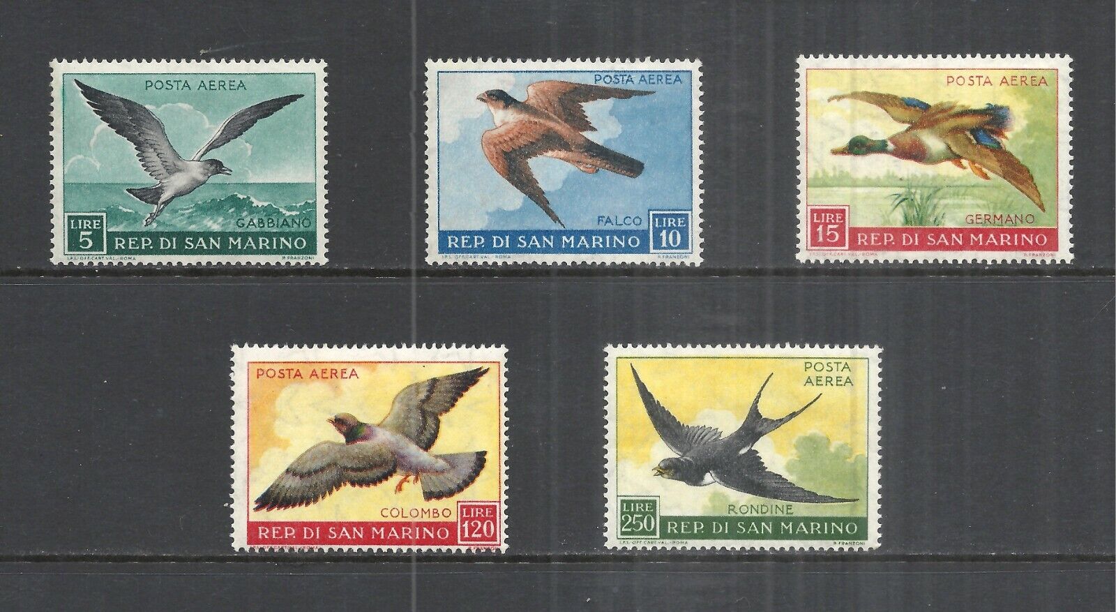 SAN MARINO SCOTT C101 - C105 MNH SET - 1959 AIRMAIL ISSUE - BIRD