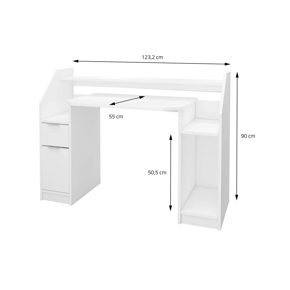 Scrivania per computer tavolo bianco ufficio mobile con cassetto ripiani 120 cm - Immagine 3 di 4