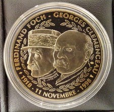Médaille FOCH ET CLEMENCEAU ARMISTICE 1918-1998 BE  PROOF DORE OR FIN