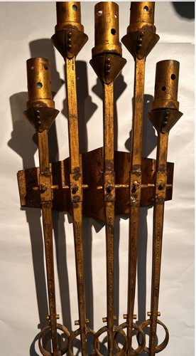 Mid Century Modern Brutalist Five Candle Wall Sconce - Forged in Spain - Picture 4 of 12
