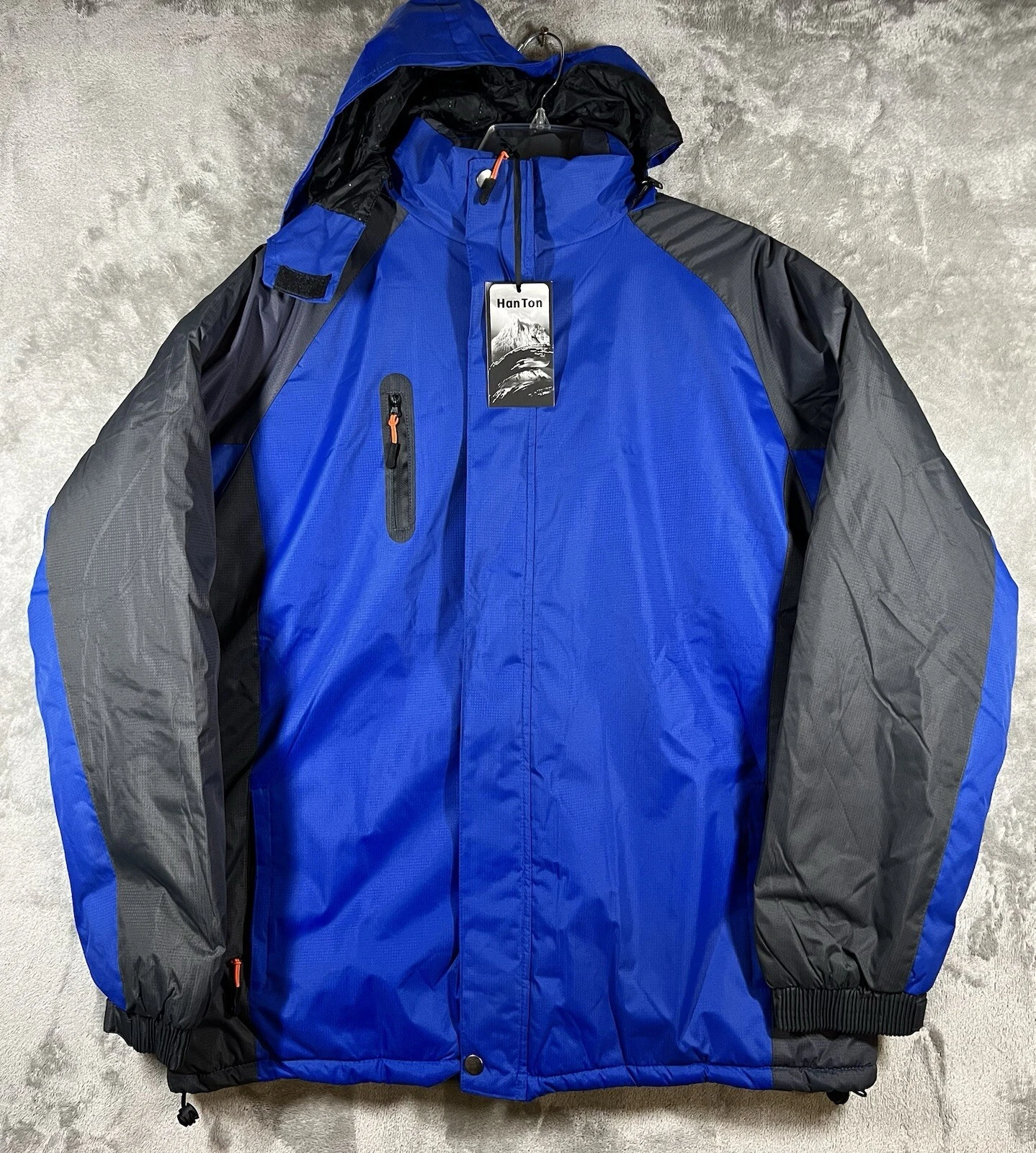 NEW Han Ton Jacket Coat Men’s SZ 2XL XXL Blue Black Removable Hood Puffer