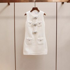 Self-Portrait Womens Spring/Summer New Temperament Bead Bow Tweed Vest Dress