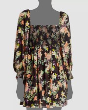 $440 Alice + Olivia Women's Black Blouson-Sleeve Empire-Waist Mini Dress Size 8