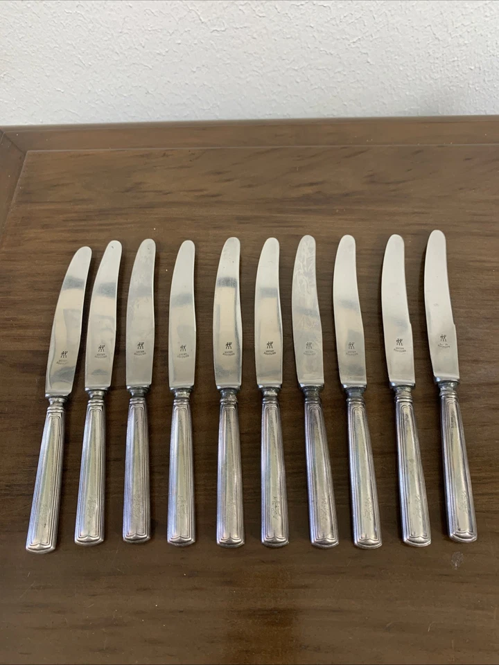 Cuchillos de cena alemanes antiguos chapados en plata - Juego de 10, 90 estampados Foto 2 de 4