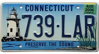 99 CENT SALE Connecticut PRESERVE THE SOUND LIGHTHOUSE License Plate #739 LAR
