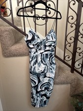 NWT ANGL Dress Medium Blue And White Abstract Spagetti Strap Cocktail Party