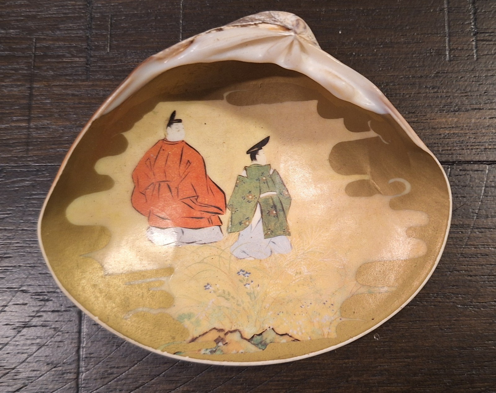 Japanese Vintage Kai-Awase Hand Painted Matching Game Clam Shell