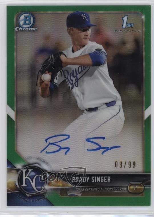 2018 Bowman Draft Chrome Pick Green Refractor 3/99 Brady Singer #CDA-BS Auto 2rd