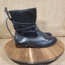 Anthropologie Latigo Ankle Boots Black Leather Suede Lace Up Accent Women Size 8