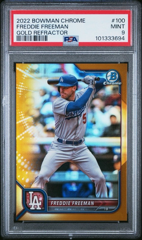 2022 Bowman Chrome Freddie Freeman True Gold Refractor /50 Dodgers PSA 9