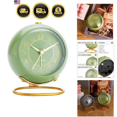 Metal Desk Clock, Retro Bedroom Table Vintage Analog Alarm Clock