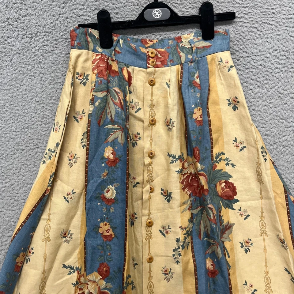 De Colección Ralph Lauren Falda Country Mujer 8 Amarillo Floral Té Rosa Lino Línea A Retro Foto 3 de 4