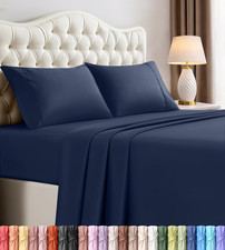 Queen Sheets Set, 4 Pieces 16" Deep Pocket Hotel Luxury Bed Sheets, Navy  Extra