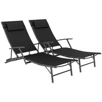 Outsunny Set of 2 Garden Sun Loungers, Folding Chaise Lounge Chairs, Black