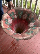 Gorgeous Large Antique Painted Victrola Metal Horn