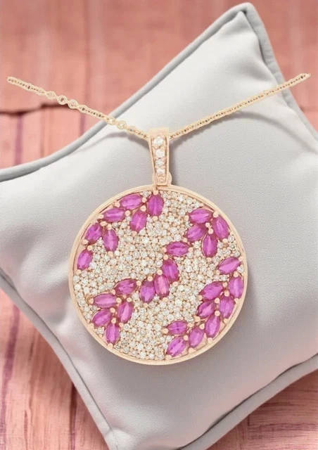 2 Ct Oval Cut Lab-Created Ruby & Diamond Women's Pendant 14K Yellow Gold Plated - Image 4 of 4