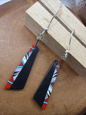 Sterling Silver Native Southwest Style Dangle Earrings Fish Hook