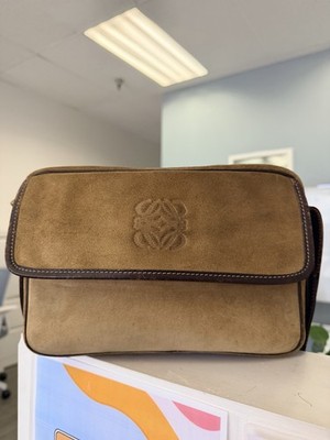 Loewe Tan Zip Shoulder Bag w/ Brown Strap, Logo Accents, Gold Hardware