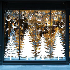 13.8  35.4'' Extra Large Winter Christmas Window Clings 4 Sheets White Xmas Tre