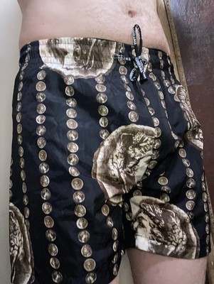 Dolce & Gabbana Men's Swimsuit Shorts S 46 IT US Small Black & Brown Coin Print