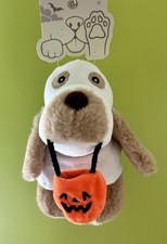 Dog Toy Trick or Treat Ghost Puppy Holding Jack o' Lantern 8"H Squeaky  Crinkly