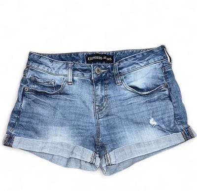 Express Stella Low Rise Cuffed Denim Shorts Size 0 Stretch Y2K Aesthetic Blue