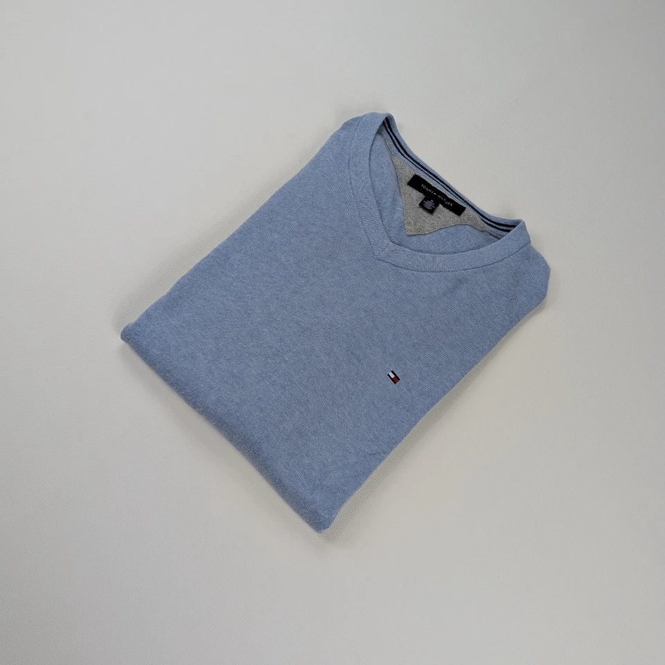 Tommy Hilfiger Vintage Strickpullover Mit V-Ausschnitt, Größe M, Blau, Baumwolle - Bild 2 von 4