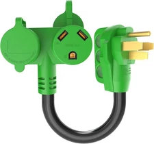 RVGUARD 50 Amp to 30 RV Splitter Adapter Cord, NEMA 14-50P Two green 