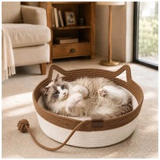 Stimulicat Cat Basket w/ Rope Ball, Foldable Scratchable, Washable, Gray 14in