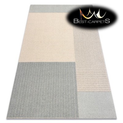 Moderner NATUR 100% WOLLE Teppich FLUX Creme Blau Geometrisch Struktur BESTE QUALITÄT