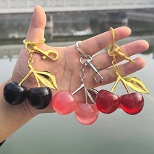 Red Cherry Apple Bag Charm Keychain Resin Metal Brass Purse Decoration