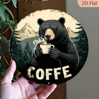 Vintage 8x8 Round Tin Sign Black Bear Coffee Retro Rustic Wall Art for Kitchen