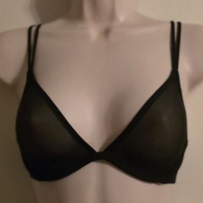NWT Women's Calvin Klein 32C Black Unlined Plunge Sheer Bra