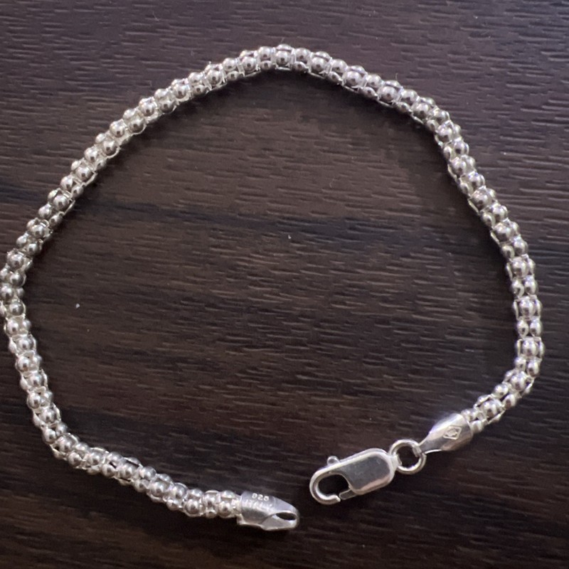 Estate Designer BSI 925 Sterling Silver Classic Popcorn Chain Necklace 7.5”