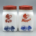 Hazel Atlas Uncle Sam Hat Salt Pepper Shakers Vintage Milk Glass Patriotic USA