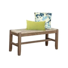  Newport 40" Wood Bench with Rush Seat Natural Storage Free