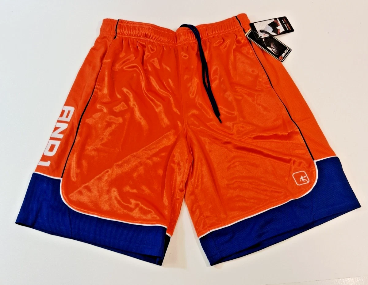 And1 Mens Shorts Basketball Gym 11" Inseam Miami Orange Navy Blue M L 3XL