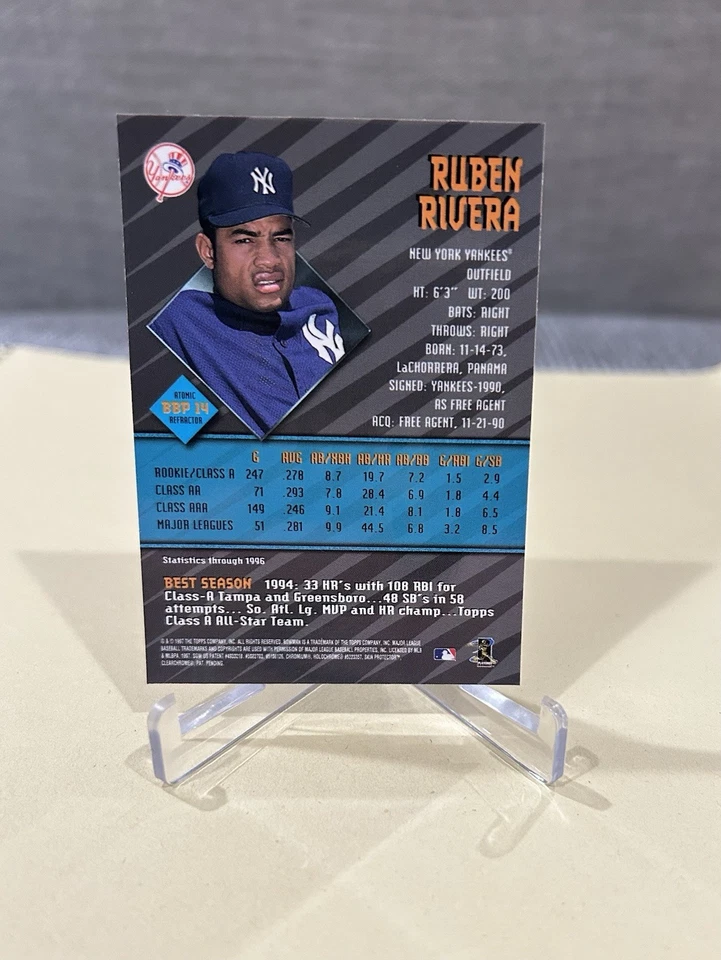 1997 Bowman's Best Atomic Refractor Ruben Rivera A59 New York Yankees #BBP14 - Image 2 of 2