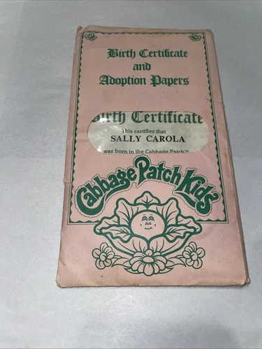 cabbage patch kids vintage birth certificate, and adoption papers-sally Carols